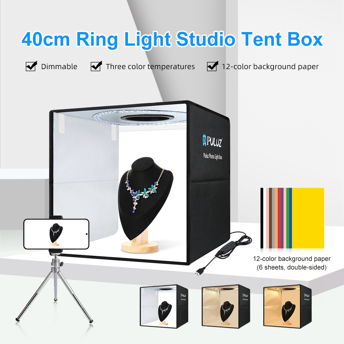 Photography Lighting Styles - PULUZ 40cm Opvouwbare Draagbare Ringlamp USB