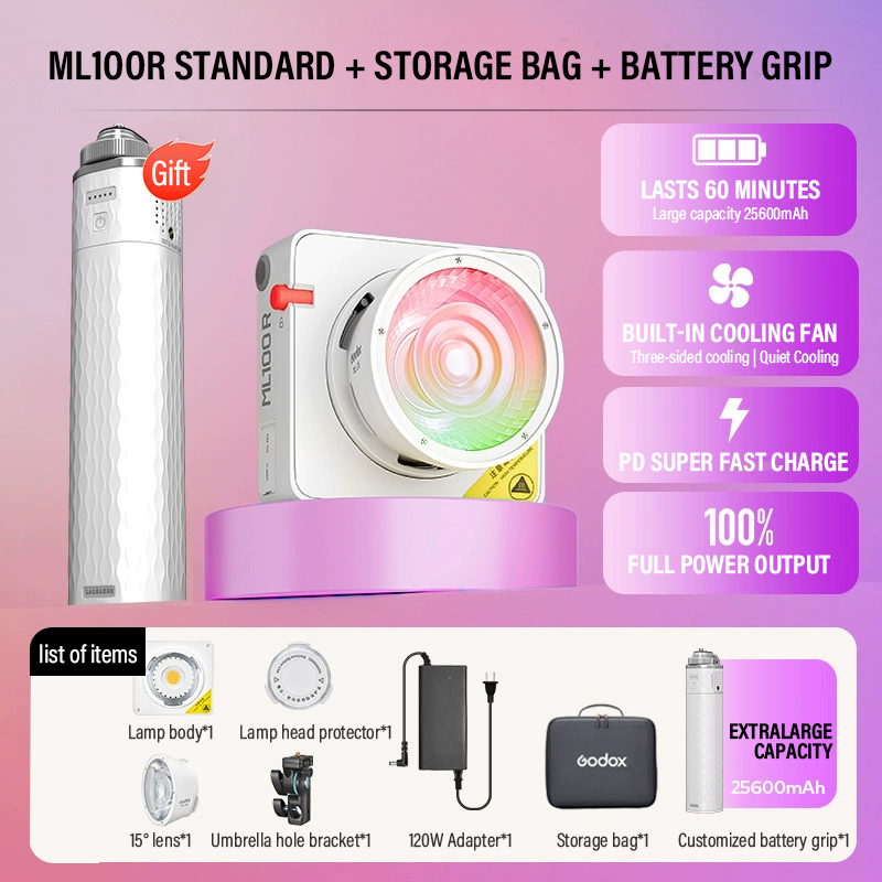 Photography Lighting Styles - Godox ML100Bi/ML100R Tweekleurig LED-licht 120W Ingebouwde