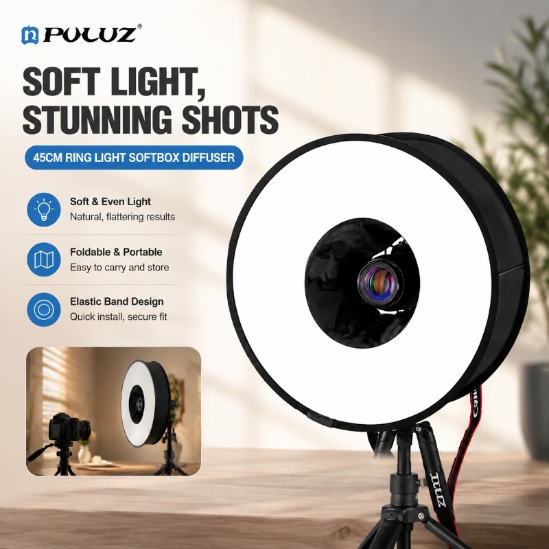 Photography Lighting Types - Opvouwbare 45cm ringflitser met zachte stof,