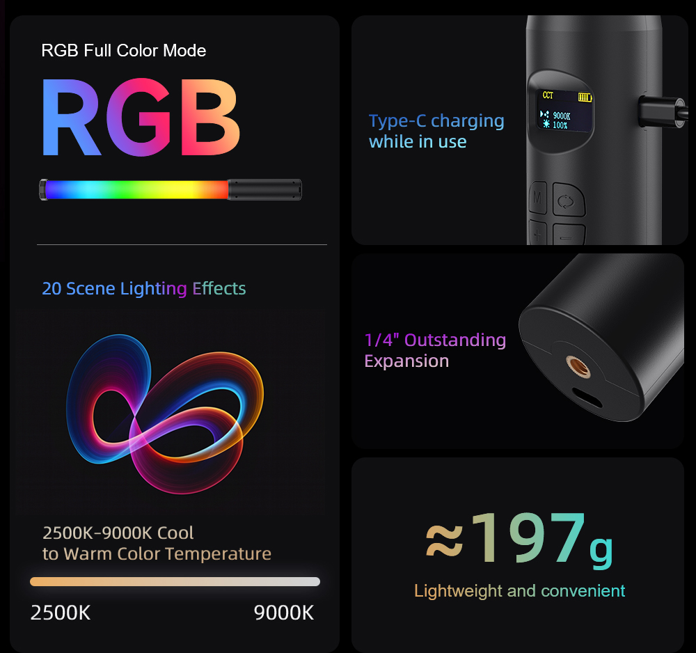 LUXCEO P300 RGB Tube 5W 380LM  - Photography Lighting Styles recensie en prijs