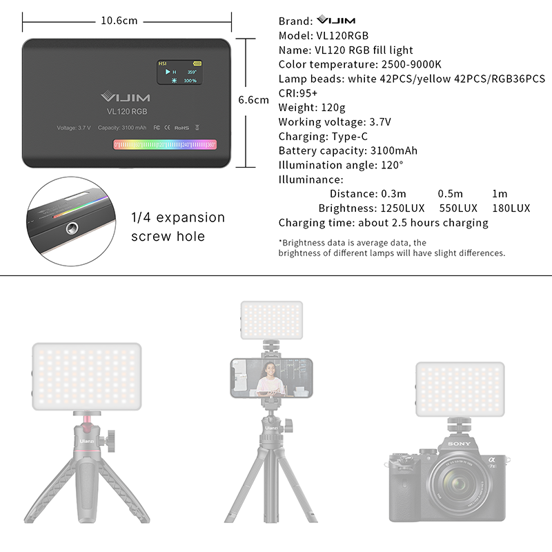 Ulanzi VL120 RGB Camera Video  - Torjim Rgb Photography Video Lighting recensie en prijs